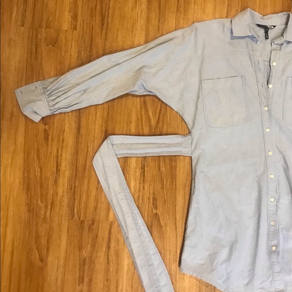 Light Blue Tie Back Button Up Shirt Dress - Picture 2 of 6